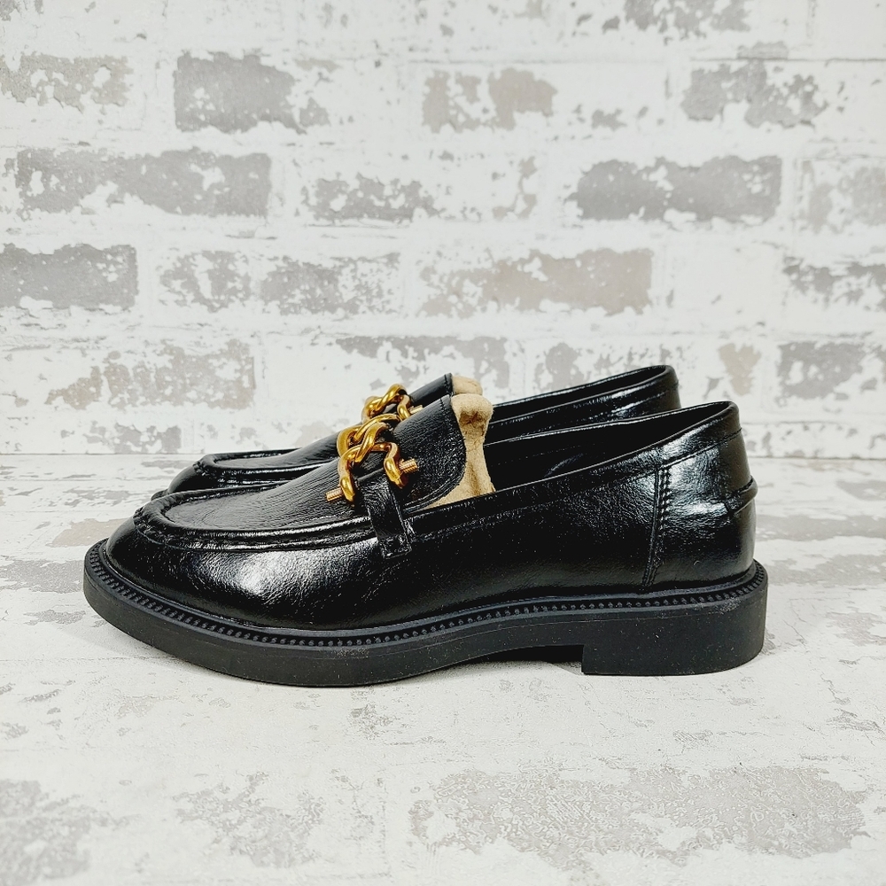 NEW Steve Madden Karmine Black Leather Slip On Old Money Loafers H596